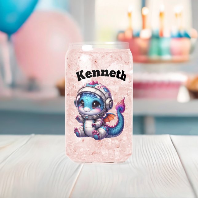 Kinderdrache im Helm, der den Weltraum erforscht Dosenglas (Insitu (Baby Party))