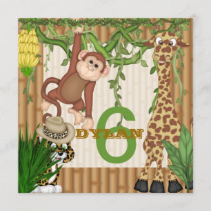 Kinderdschungel-Safari-6. Geburtstags-Einladung Einladung