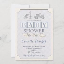 Kinderdusche einladen, Vintages Tretauto Einladung