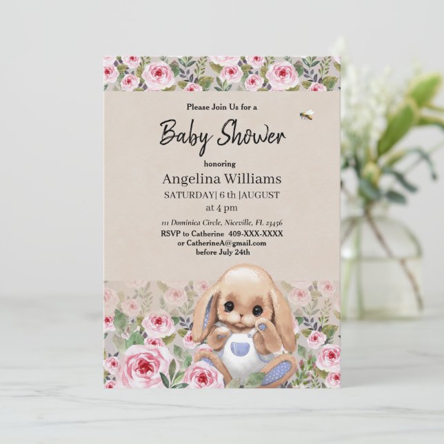 Kinderdusche Einladung mit Niedlichem Design (Stehend Vorderseite)