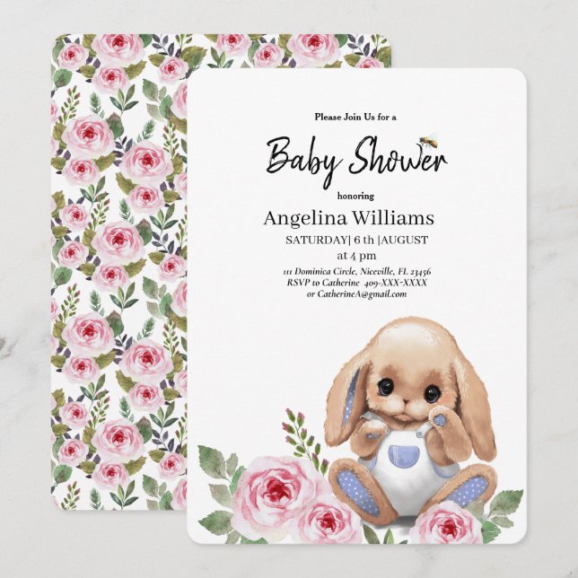 Kinderdusche Einladung mit Niedlichem Design (Vorne/Hinten)