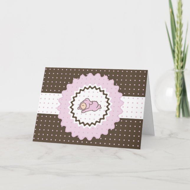 Kinderdusche Einladung (pink und braun) (Vorderseite)