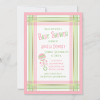 Kinderdusche Einladung Rosa grüne Karierte Rinder