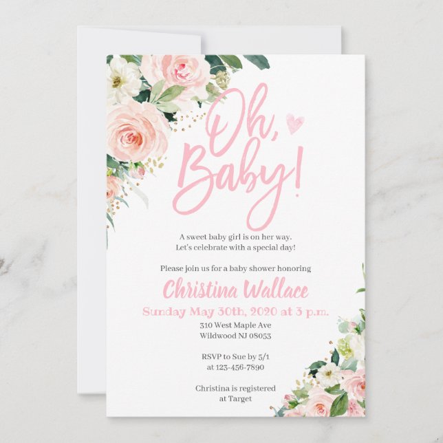 Kinderdusche Einladungen für ein Girl Pink und Gol (Vorderseite)