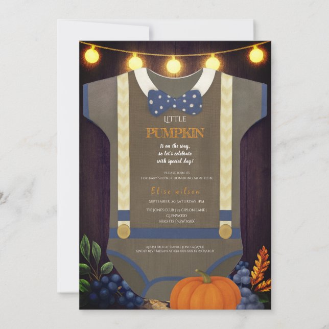 Kinderdusche Herbst unscharfer Bodyanzug Einladung (Vorderseite)