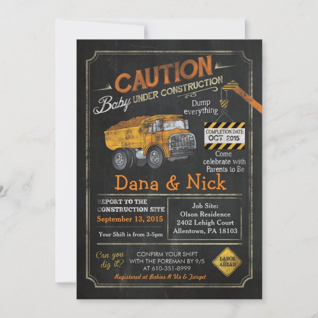 Kinderdusche im Bauwesen Einladung (Vorderseite)