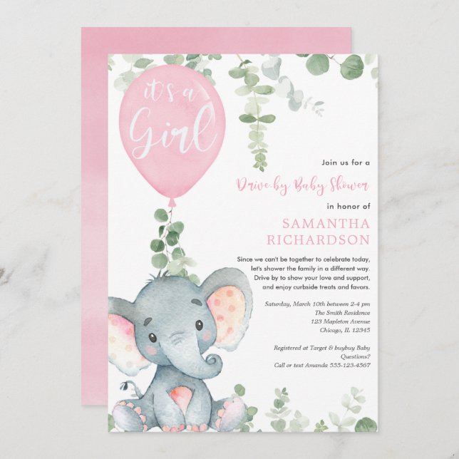 Kinderdusche niedliche Elefantengrün Einladung (Vorne/Hinten)