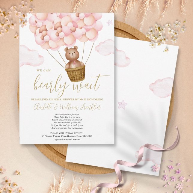 Kinderdusche per Mail Fernlehre Teddybär Einladung (Girl Baby Shower By Mail Long Distance Teddy Bear Invitation)