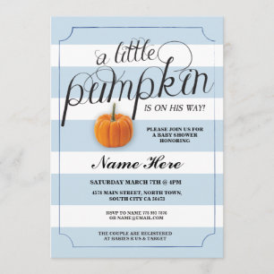 Kinderdusche Pumpkin Blue Stripe Harvest Einladung