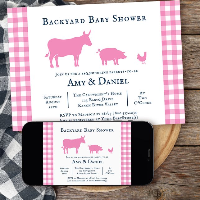 Kinderdusche Rustikal rosa Navy Einladung (Backyard BBQ girls baby shower  invitation from my rustic farmhouse BBQ collection
)