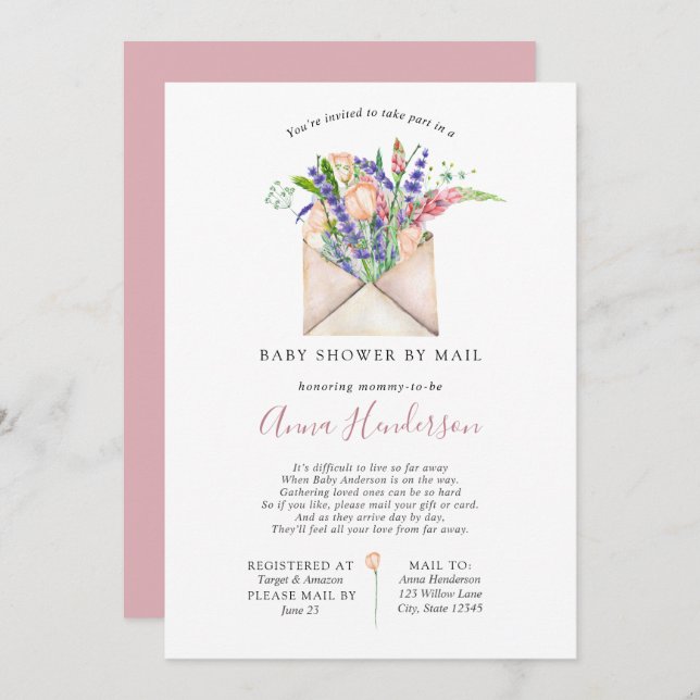 Kinderdusche über lange Entfernung per Post Einladung (Vorne/Hinten)