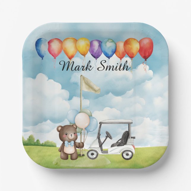 Kinderdusche zum Thema Golf / Geburtstag für Junge Pappteller (Vorderseite)