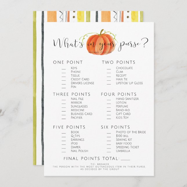 Kinderduschenspiel - Pumpkin, Fall Einladung (Vorne/Hinten)