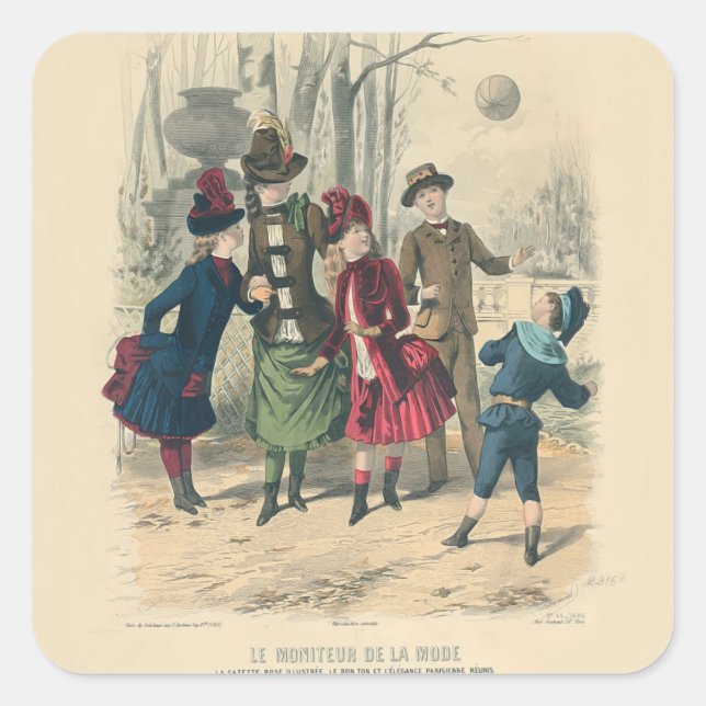 Kinderfamilie Antikes Viktorianisches Kind Quadratischer Aufkleber (Vorderseite)