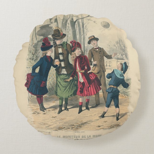 Kinderfamilie Antikes Viktorianisches Kind Rundes Kissen (Vorderseite)