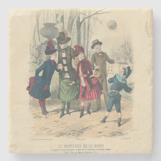 Kinderfamilie Antikes Viktorianisches Kind Steinuntersetzer (Vorderseite)