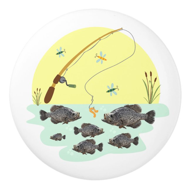 Kinderfischen Idyllische farbige Schublade Keramikknauf (Vorderseite)