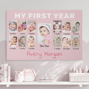 Kinderfoto-Collage für das erste Jahr nach 12 Mona Künstlicher Leinwanddruck