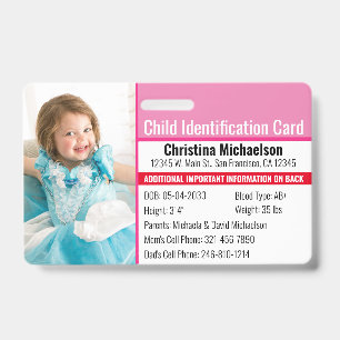 Kinderfoto Identifizierung Notfall-Allergie Ausweis