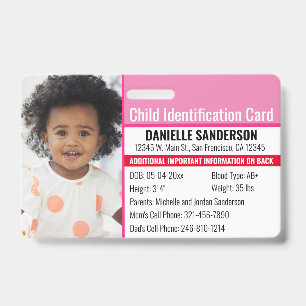 Kinderfoto Identifizierung Notfall-Allergie Ausweis