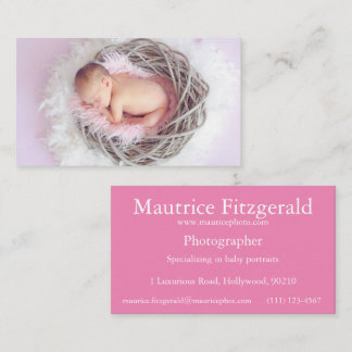Kinderfotograf pink mit weißem Schriftsatz Visitenkarte