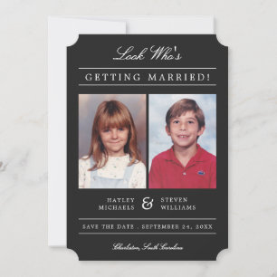 Kinderfotos im altmodischen Stil Schwarz Save The Date