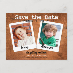 Kinderfotos Vintage Holz Save the Date Postkarte