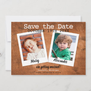 Kinderfotos Vintage Holz Save the Date Rustikal Einladung