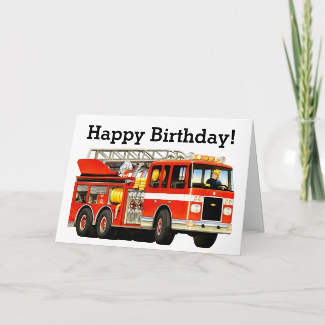 Kinderfreundlicher Red Fire Truck Happy Birthday Karte (Vorderseite)