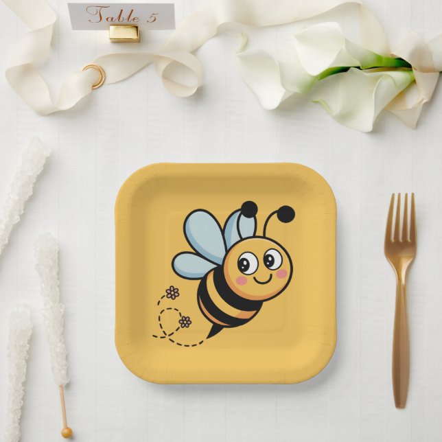 Kinderfreundliches Bienenmaskottchen mit gepunktet Pappteller (Hochzeit)