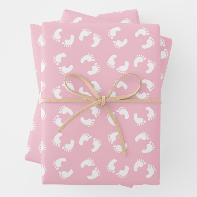 Kinderfußspuren, Babyfuß, Fußspuren, rosa Girl Geschenkpapier Set (Beispiel)