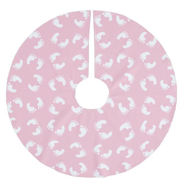 Kinderfußspuren, Babyfuß, Fußspuren, rosa Girl Polyester Weihnachtsbaumdecke (Vorderseite)