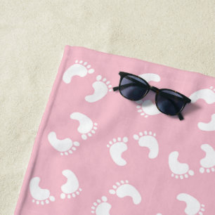 Kinderfußspuren, Babyfuß, Fußspuren, rosa Girl Strandtuch