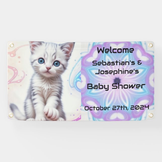 Kindergalaxie blaue Kitten, Babydusche Banner (Horizontal)