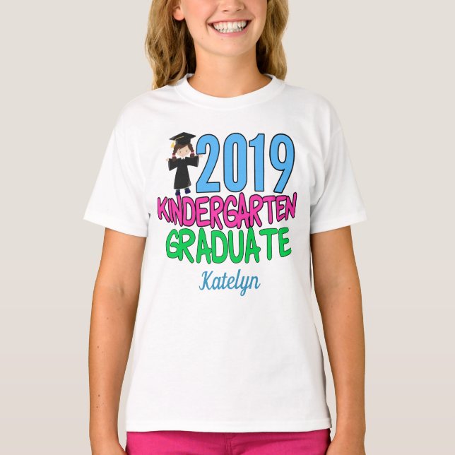 Kindergarten 2019 Graduate Girl Custom Abschluss T-Shirt (Vorderseite)