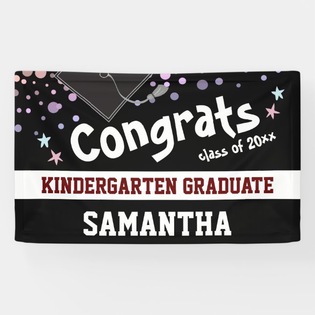 Kindergarten Abschluss Black Confetti Foto Banner (Horizontal)