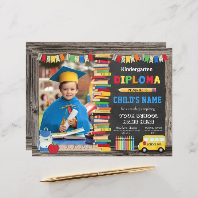 Kindergarten Abschluss Diplom mit Foto (Vorderseite/Rückseite Beispiel)