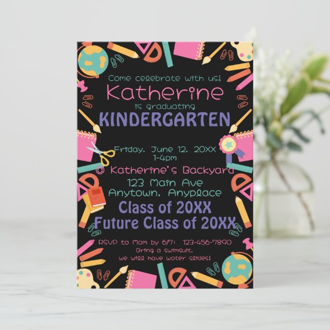 Kindergarten Abschluss Einladung Schule Thema (Stehend Vorderseite)