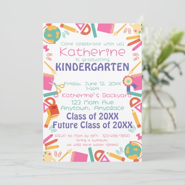 Kindergarten Abschluss Einladung Schule Thema (Stehend Vorderseite)