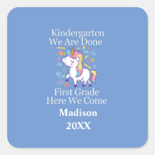Kindergarten-Abschluss Erste Klasse Einhorn Quadratischer Aufkleber