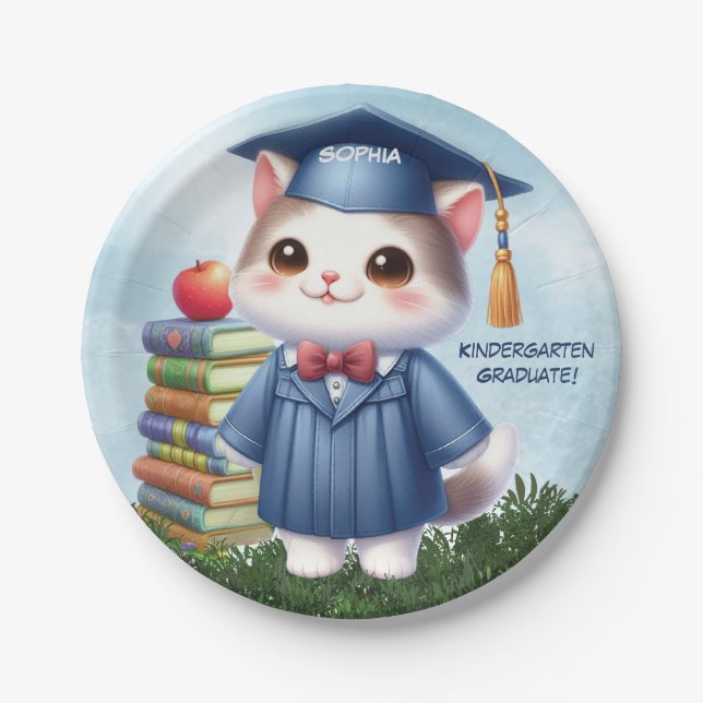 Kindergarten Abschluss Girl Cat Herzlichen Glückwu Pappteller (Vorderseite)
