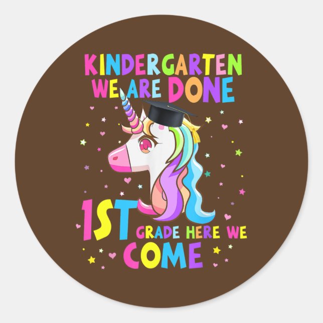 Kindergarten Abschluss Magical Unicorn Boys Runder Aufkleber (Vorderseite)