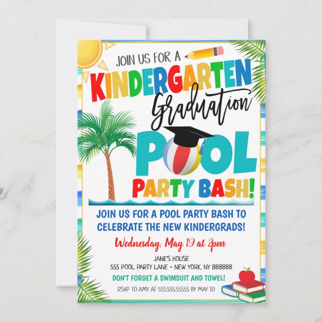 Kindergarten Abschluss Pool Party Einladung (Vorderseite)