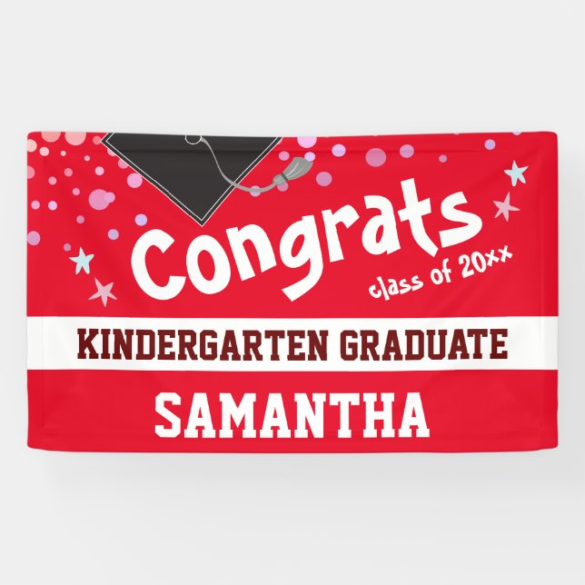 Kindergarten Abschluss Rotes Confetti Foto Banner (Horizontal)