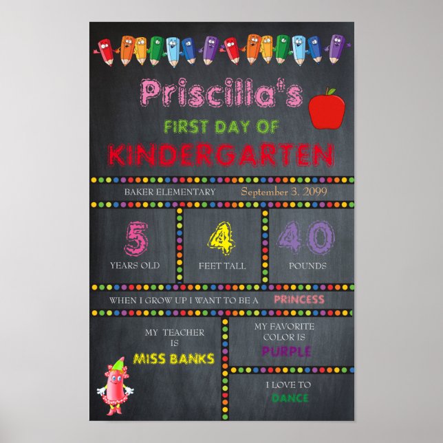 Kindergarten am ersten Tag, kleine Größe, Chalkboa Poster (Vorne)