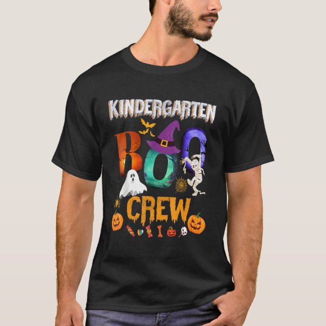 Kindergarten Boo Crew Lehrer Student Halloween T-Shirt (Vorderseite)