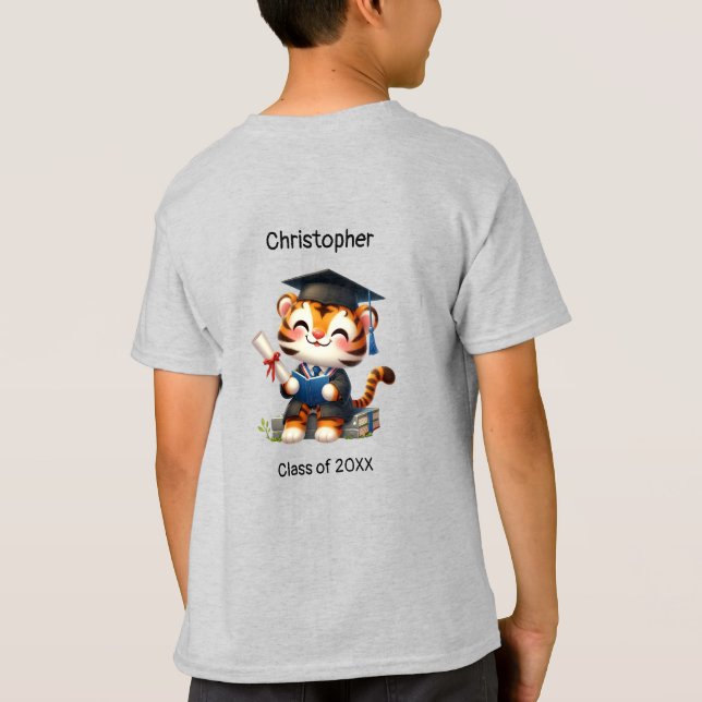 Kindergarten Boy Graduate Name Niedlich Tiger T-Shirt (Rückseite)