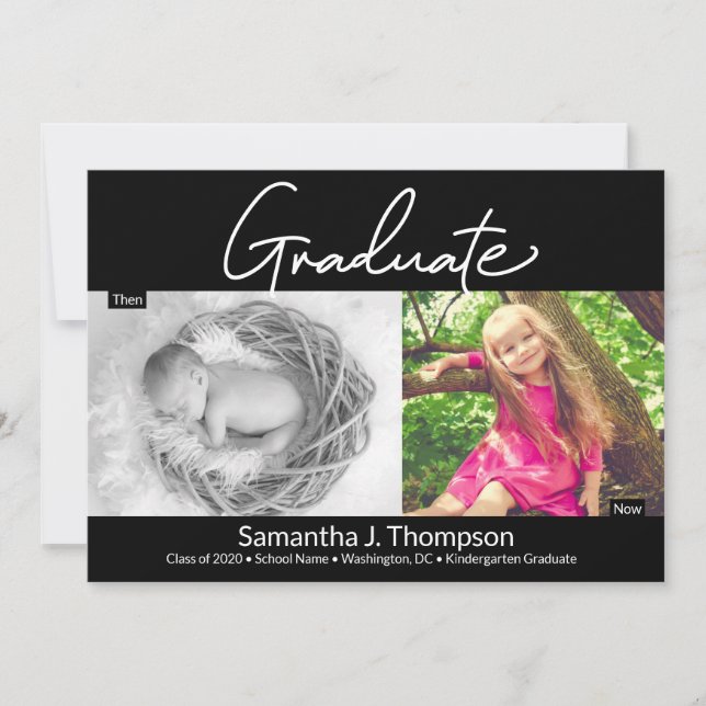 Kindergarten Dann und Jetzt Grad Foto Ankündigung (Vorderseite)