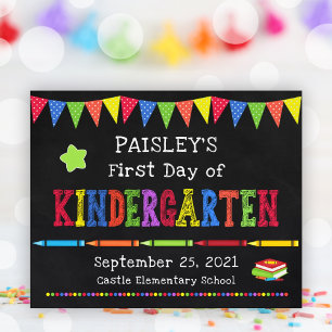 Kindergarten Erster Schultag Chalkboard Zeichen Poster