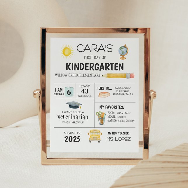 Kindergarten Erster Schultag Poster (First Day of School Kindergarten Sign)
